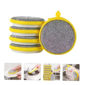 5PCS Powerful Dish Scrubbers | Non-Scratch Metal Sponges for Kitchen Cleaning  Reusable Scrub Pads for Pots, Pans & Dishes Double Sided Kitchen Sponges for Dishes, Round Scrubbing Pads with Steel Wire Nylon and High Elasticity Sponge