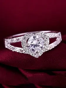 Elegant Heart Design Artificial Zircon Engagement Ring, Cluster Ring, Bridal Rings, Fashion Promise Ring for Party, Daily Decor, Trendy All-match Exquisite Jewelry As Birthday Gift