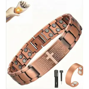 Men's Copper Magnetic Bracelet,99.9% Solid Copper Bracelets with Double-Row Strong Magnets, Adjustable with Sizing Tool Jewelry Box, Copper Bracelet ,  Copper Magnetic Rings，Cross Copper Magnetic Bracelet with Ultra Strength Magnets