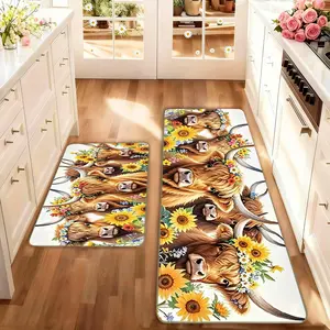 2 count Farmhouse Cow Print Kitchen Rug Set, Washable Non-Slip Low Profile Mat, Ideal for Kitchen Laundry Room Hallway Decor