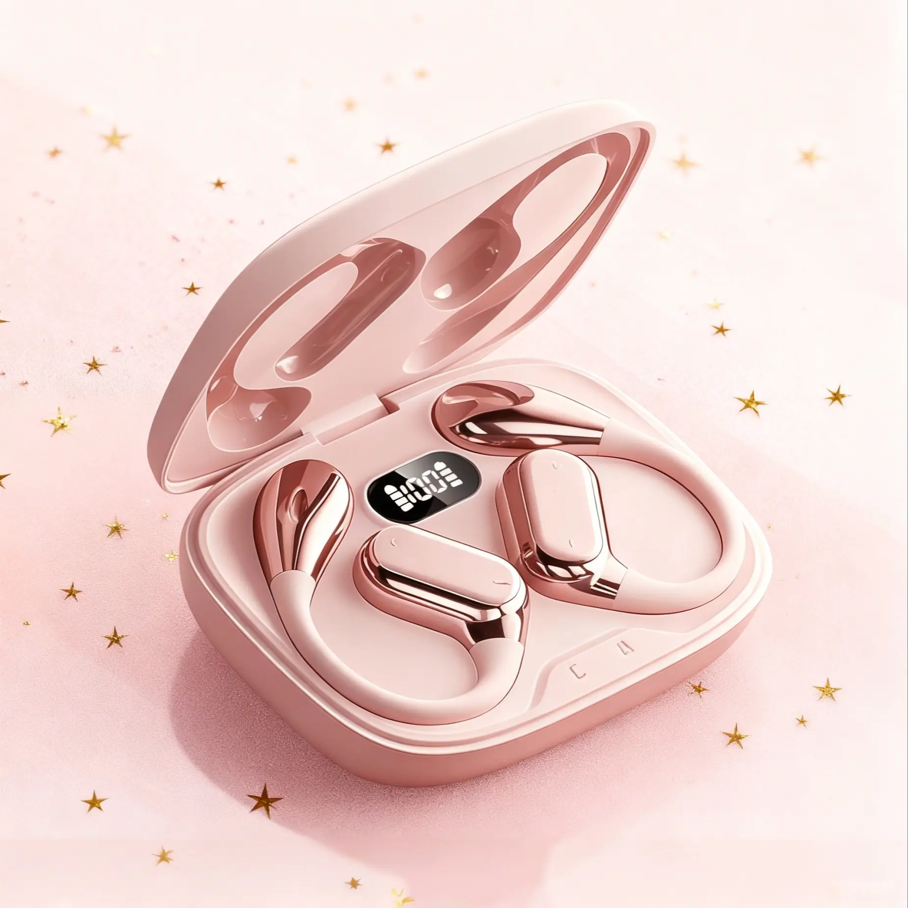 Wireless Earphone, Open-ear Design Earphone with Charging Case, Noise Cancelling Headphone with Touch Control for Gaming, Sports, Running, Wireless Headset