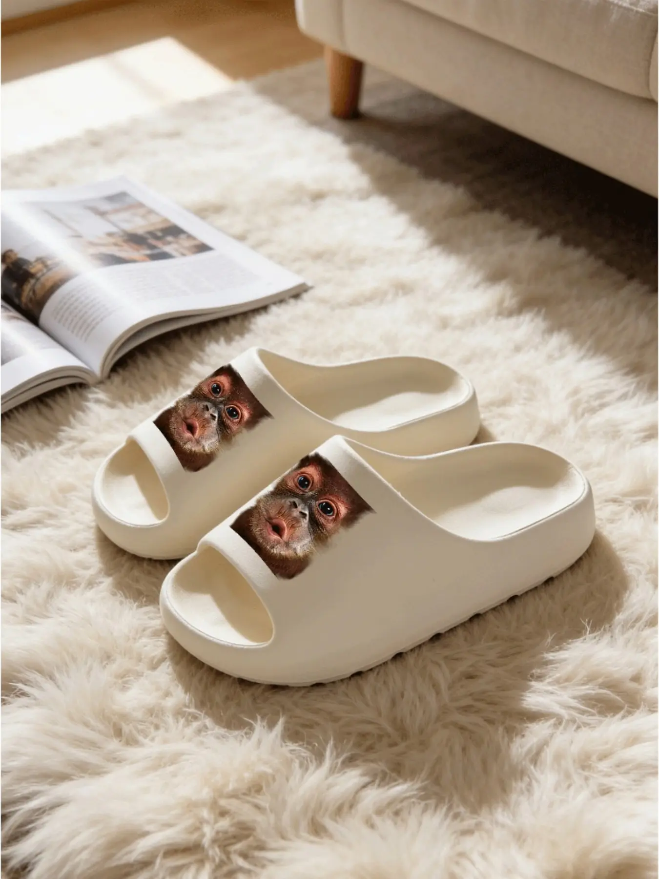 Women's Funny Monkey Print Slippers, Soft Eva Sole Non-Slip, Casual Indoor Footwear, Perfect for Bathroom, Home, Dormitory