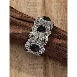 Vintage Fashion Black Turquoise Decorated Bangle, Boho Style Jewelry for Women & Men, Trendy All-match & Exquisite Jewelry for Birthday Gift, Boho Stone Bracelet