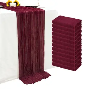 12-Pack Burgundy Cheesecloth Table Runners, Wine Red Gauze Table Runners - Rustic, Boho, Elegant Home Decor for Wedding, Thanksgiving Events