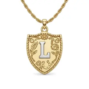 Initial Necklaces for Men Women, 14K Gold Plated Shield Letter Pendant Pendant Capital Monogram Necklace Rope Chain Jewelry