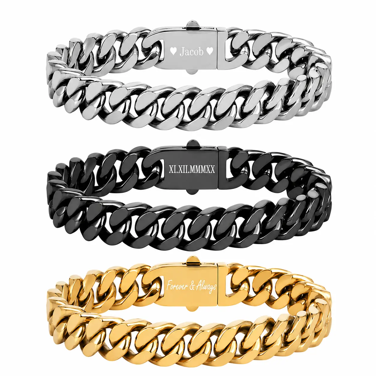 Personalized Custom Cuban Bracelet/Chain – Engraved Everything Just for You(Come with Jewelry Box)
