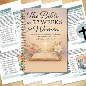 Elegant floral Bible study journal, including 52 weekly plans floral designs, spiral binding, a Christian prayer notebook for women, a Bible prayer journal, a daily Bible study group, and an inspirational gift for women.