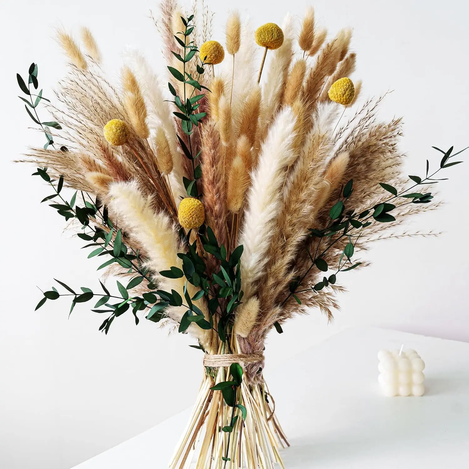 93pcs Boho Dried Flower Bouquet, Olive Green Wall Decor, Pampas Grass Bouquet, Rustic Flower Arrangement, Moody Office & Bedroom Decor, DIY Home Vase Filler, Farmhouse Floral, Boho Wedding Bouquet