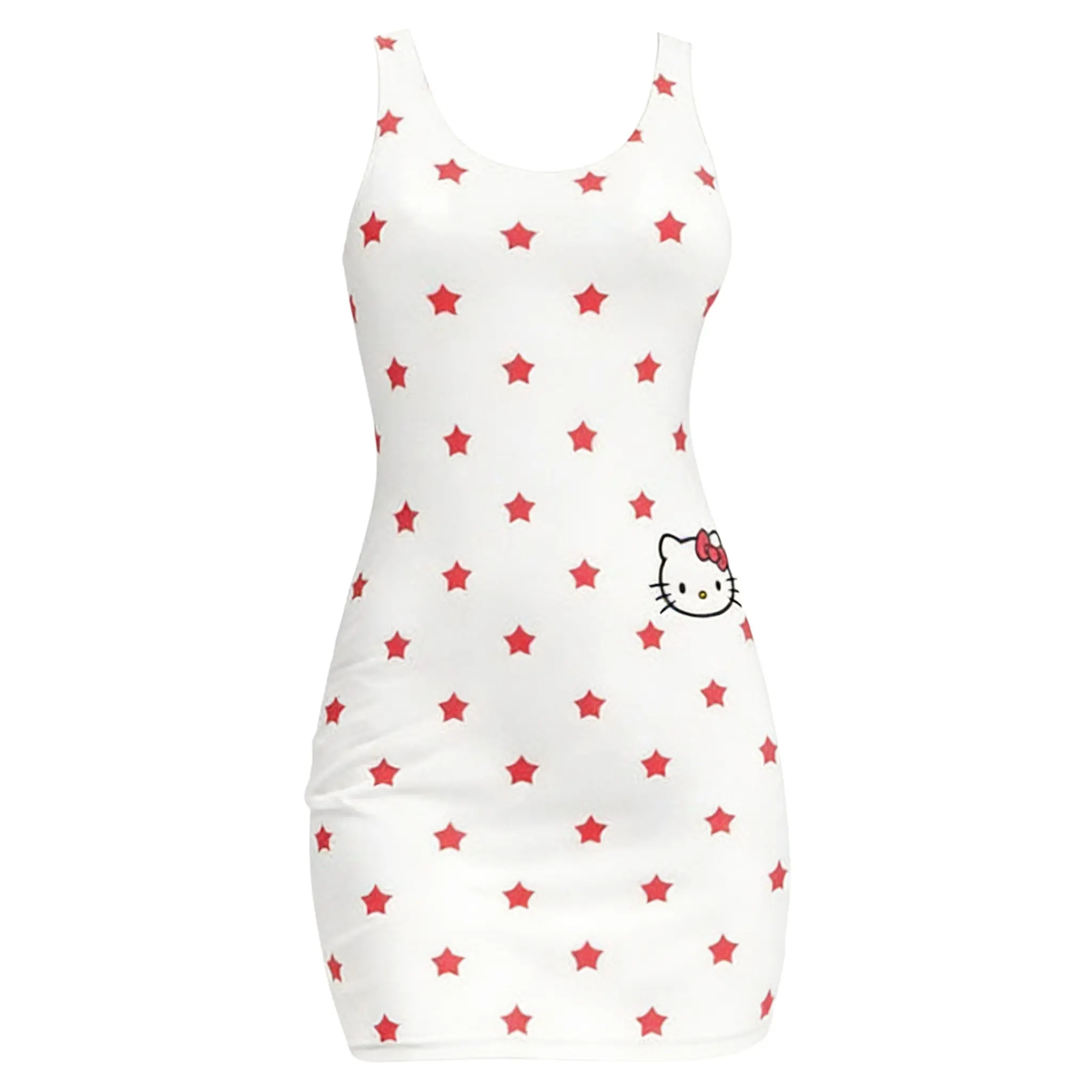 Sanrio Sanri Hello Kitty Tank Dress - Casual Womenswear with Star Print & Cute Bow Detail for Everyday Wear - Clothes