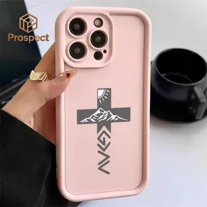 Light Pink Minimal Mountain Cross "God Is Greater" Christian Phone Case, For Galaxy S25, S24, S23, S22, S21 PLUS, FE And Ultra,Galaxy A33 Compatible With For Iphone17 Pro Max, 16, 15, 14 And 13. It Makes A Perfect Gift For Birthdays, Holidays,