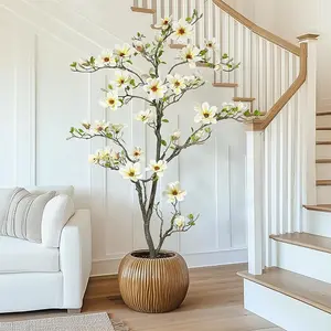 Artificial Magnolia Plants, 48/60 IN Artificial Plants with White Pot for Indoor Outdoor, Patio Home Office Flower Decor, Large Artificial Tree