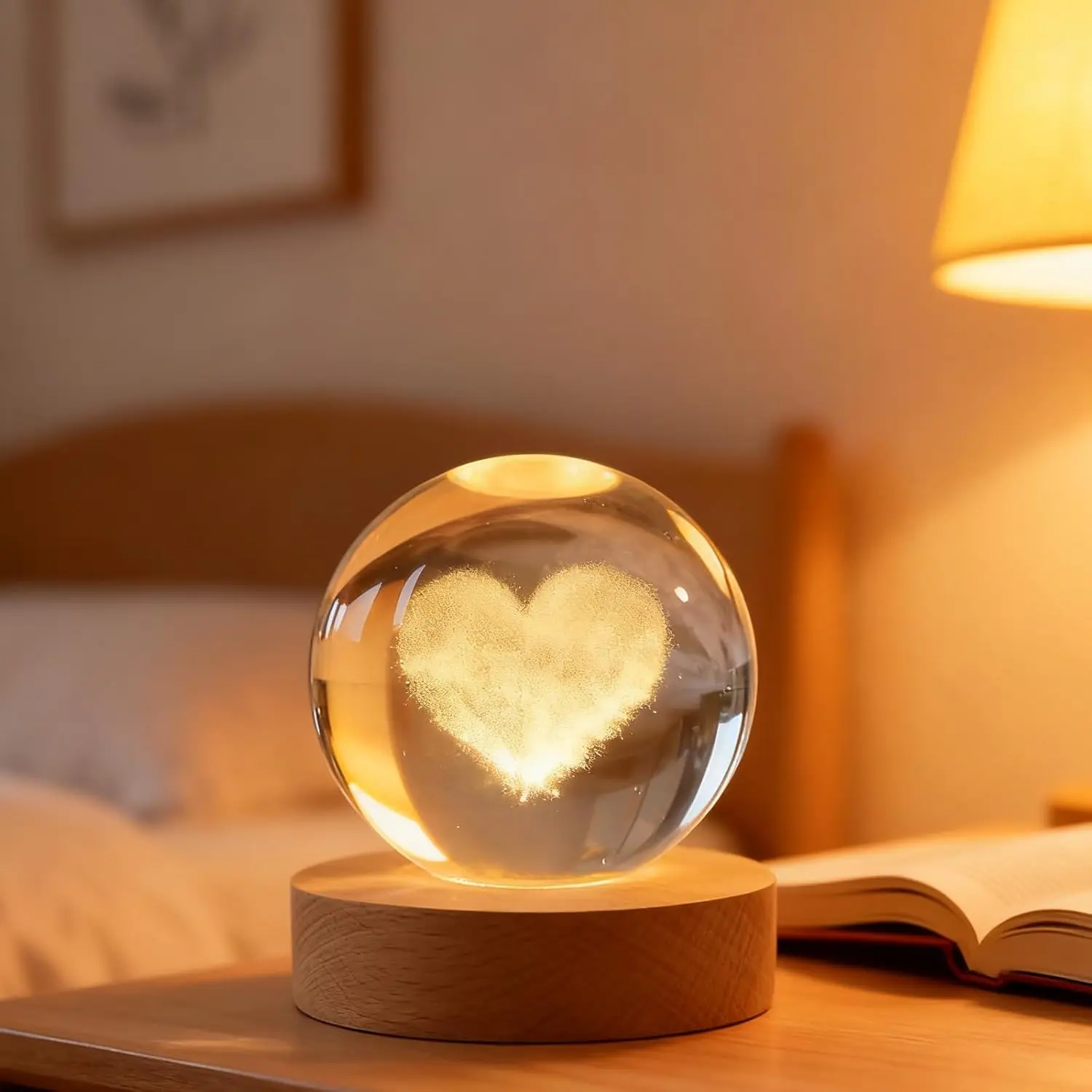 3D Love Crystal Ball 2.4 inch Decorative Quartz Glass Sphere Lighted Cute Sculpture for Home Office Table Valentine's Day Gift for Women Girls Friends, Decor Items, Household Items Decor, Women Gifts, Lighted Glow summerwins