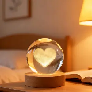 3D Love Crystal Ball 2.4 inch Decorative Quartz Glass Sphere Lighted Cute Sculpture for Home Office Table Valentine's Day Gift for Women Girls Friends, Decor Items, Household Items Decor, Women Gifts, Lighted Glow summerwins,summerwins