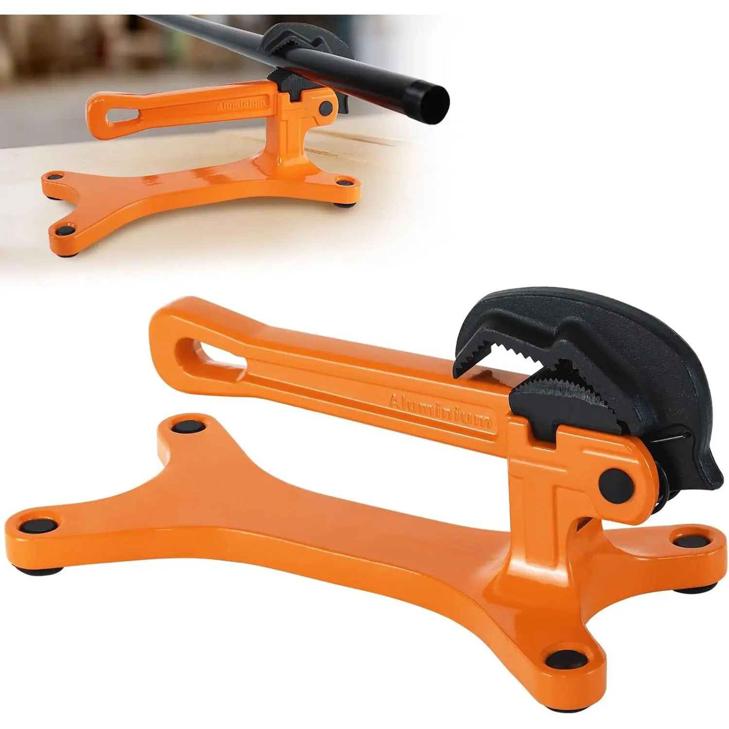 Portable Pipe Vise, Aluminum Lightweight Portable Pipe Vise for 1/8" to 1-1/2" Pipes, Non Slip Clamp Jaw with Serrated, Ideal for Plumbing Operations (Orange)