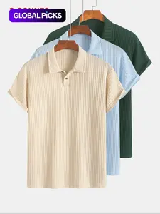 Men's Solid Color Pique Textured Knit Polo Shirt, Regular Fit Casual Short Sleeve Top for Summer, Men's Clothes for Daily Wear, Menswear
