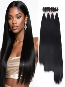 Synthetic Silky Straight Hair Weave 4 Bundles 16 18 18 20 Inches Quick Weave Hair Bundles Double Weft Fiber Hair Extensions