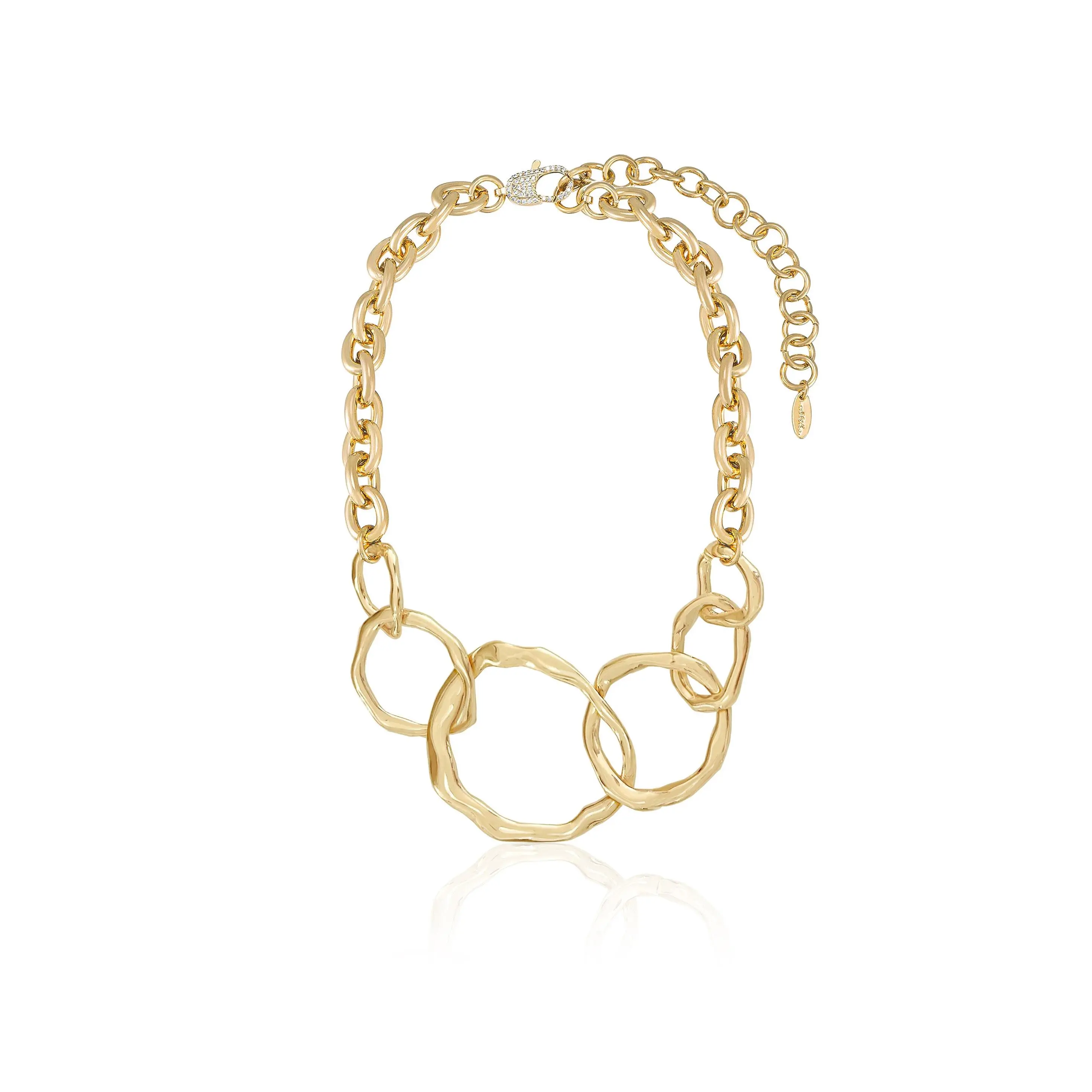 Interlocking Golden Chain Necklace – 18K Gold Plated Statement Chain with CZ Accents, Bold Modern Link Necklace