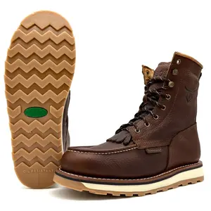 Fuerbo Premium Composite Toe Handcrafted Lacer Moc Toe Leather Work Boots Dual Density Goodyear Welt Sole Anti-Fatigue Oil & Slip Resistant L-50 Brown Mid-Calf Lace Up Men Footwear Comfort