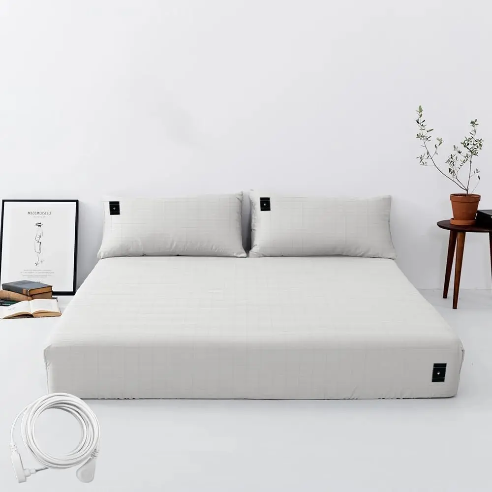 Grounding Sheets  Size Grounding Fitted Sheet with Cord,   Sleep Solution, Deep Pocket Grounding Bed Cover for Enhanced Well-Being(,76x80x14in, White)