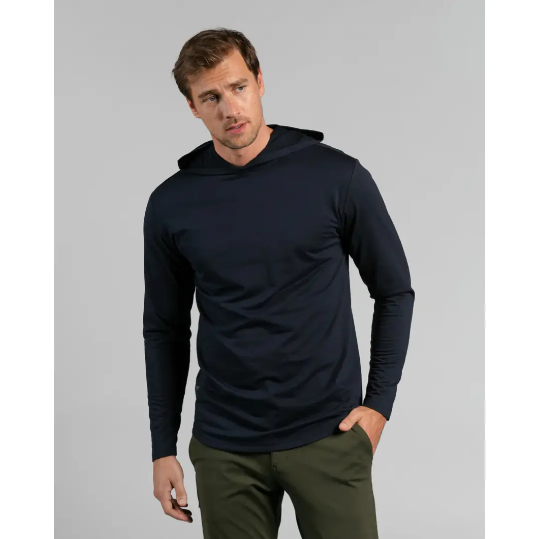 BYLT Hooded Drop-Cut Long Sleeve - Signature Fabric, Modern Pullover Design, 4-Way Stretch, Minimalistic Style, All-Day Comfort Menswear Layer BYLT Hooded Drop-Cut Long Sleeve - Signature Fabric, Modern Pullover Design, 4-Way Stretch, Minimalistic Style, All-Day Comfort Menswear Layer