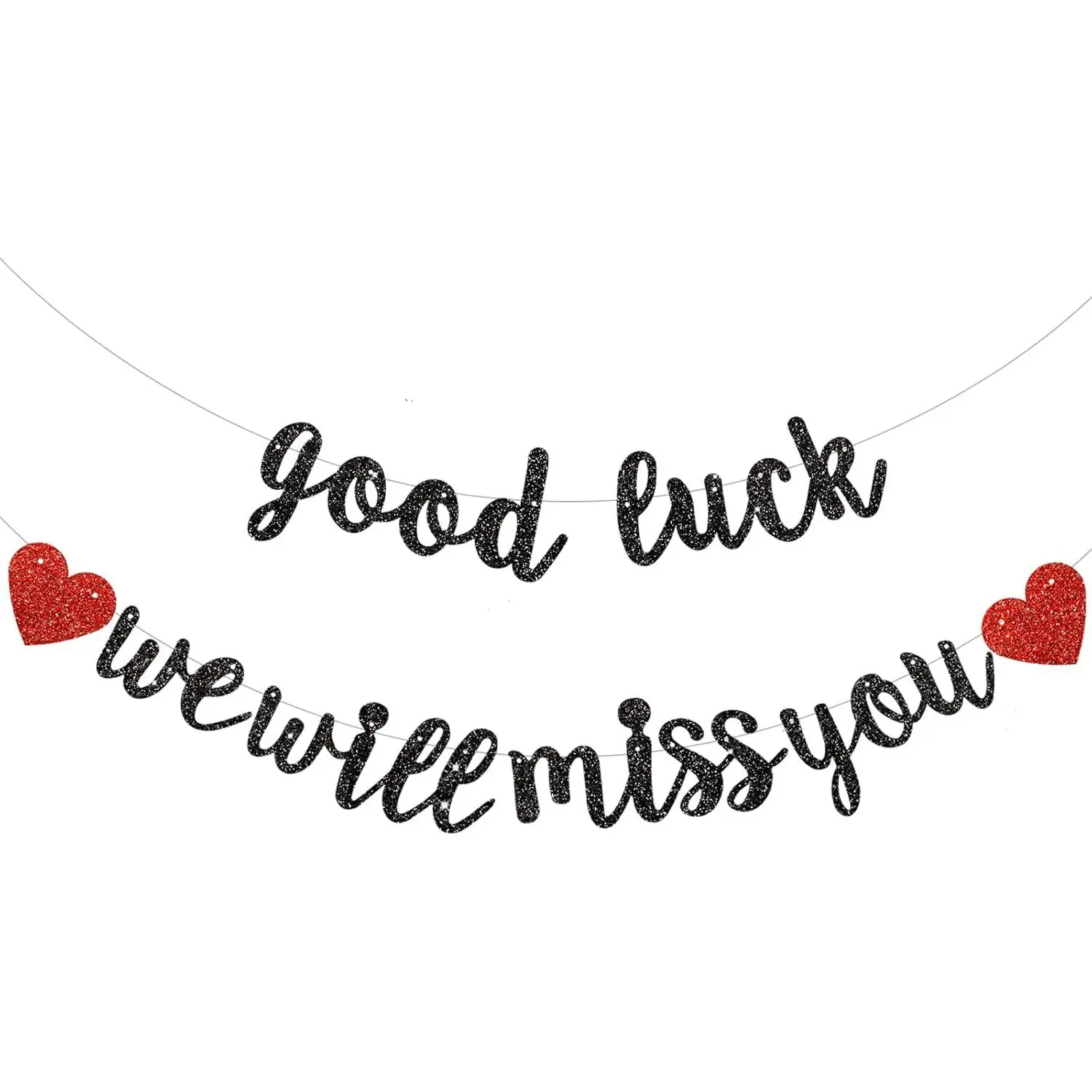 Black Good Luck We Will Miss You Banner,Pre-Strung Glitter Retirement Party Sign Garland,Going Away Farewell Party Decorations, Graduation Party Supplies (No DIY）