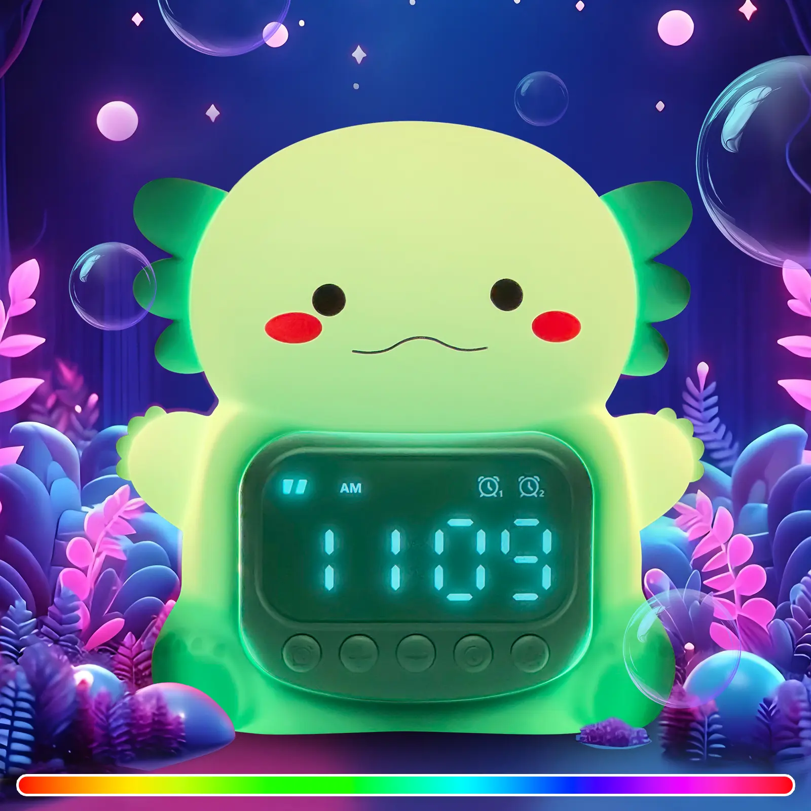 Axolotl Night Light Alarm Clock Gift for Boys Girls - 7 Color Silicone Touch Lamp with Dual Alarms, Rechargeable Bedside Clock (Perfect for Birthdays & Holidays)kids alarm clock，bedside clock，cute axolotl lamp，axolotl bedside lamp，sleep light