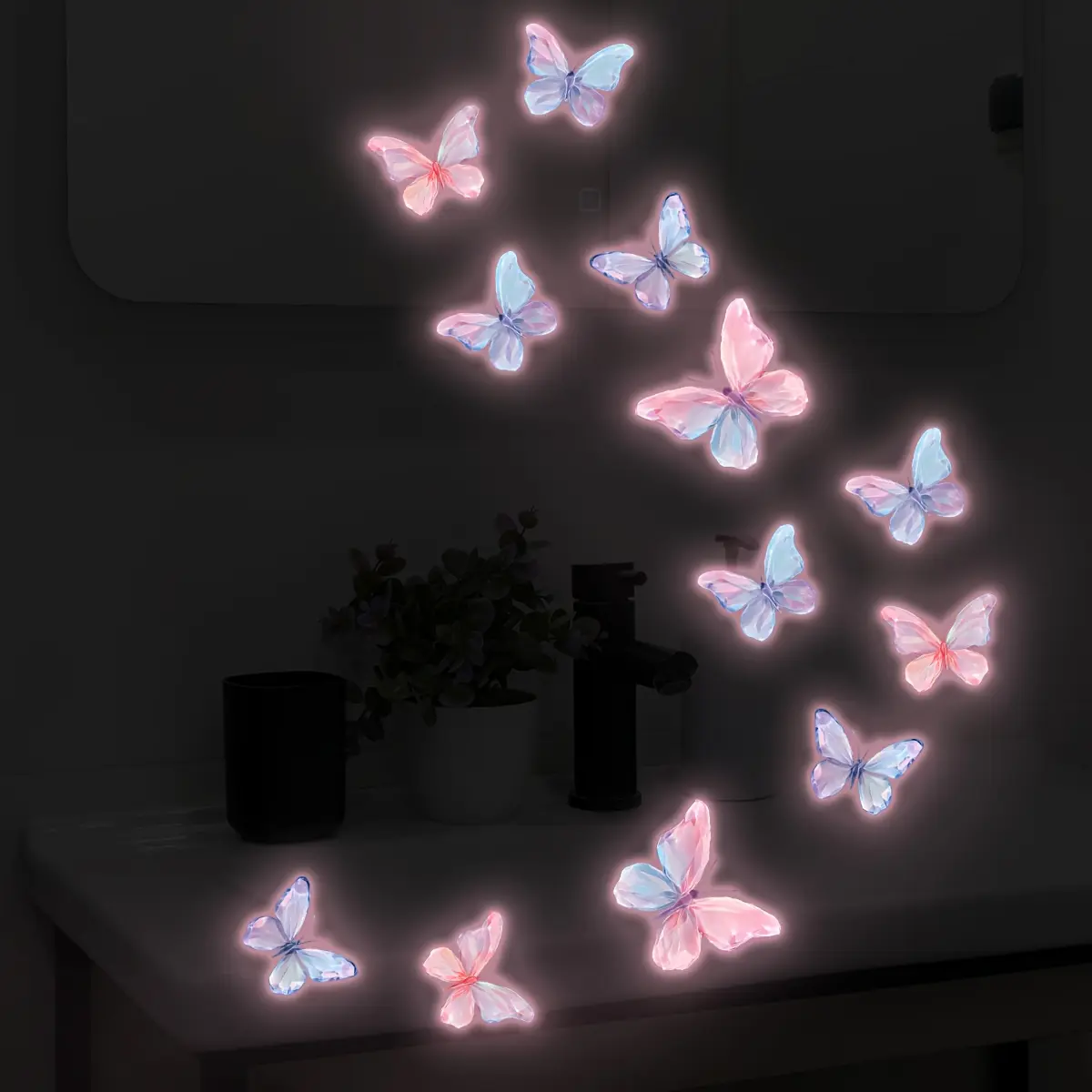 5pcs Self-Adhesive Glow-in-the-Dark Butterfly Wall Stickers, Removable PVC Decorative Ornaments, Peel & Stick (No Glue) Butterfly Decal Wall Stickers & Murals for Rooms, Doors Nightlight Decor