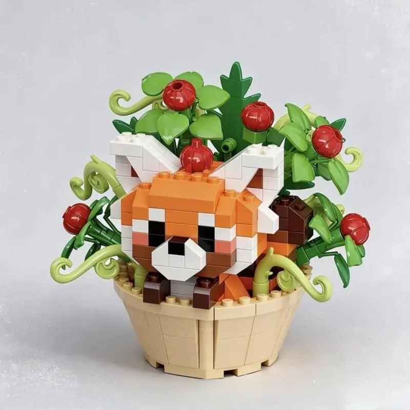 240pcs STEM Construction Bricks Charming Orange Panda in Floral Basket, 3D Model Toy & Home Decoration, Sensory Calming Tool for Fine Motor Skills & Calm Corner Emotional Regulation