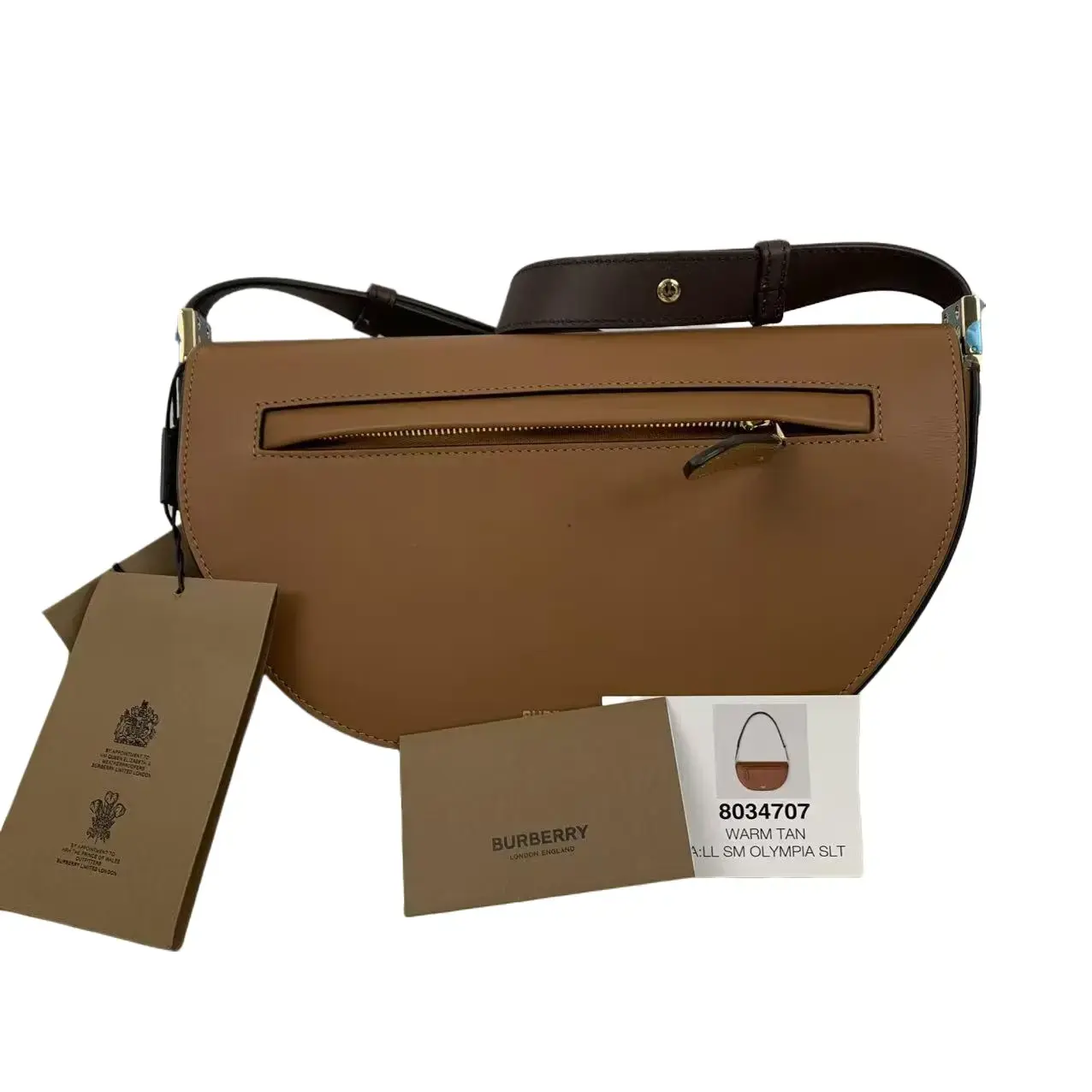 Pre-owned BURBERRY Dark Brown Cow Leather Half Moon Saddle Crossbody Bag Adjustable Wide Strap, Full Set with Original Tags & Booklet, Minimalist Classic Neutral Design, Daily Casual Commuter Use, TKB00000271