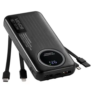 VEVOR Portable Charger, with Built-in Cables, 10000 mAh Travel Battery Pack, 6 Outputs 3 Inputs Fast Charging Power Bank with USB Type-C Micro-B Input, Smart LED Display, for iPhone, Samsung, Android