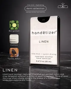 Handetizer Linen -  Sun-warmed Cotton & Crisp Bergamot Scented Hand Sanitizer for Airy Light Clean Aroma 0.67 fl oz 20 ml