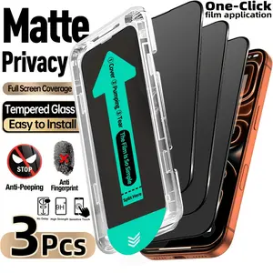 3-Pack Full Coverage Matte Anti-Spy Tempered Glass Screen Protector, Auto Dust Removal, Compatible with iPhone 17/16/15 Series
