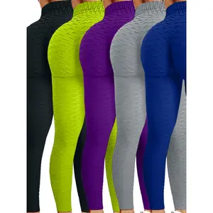 Girls' 5pcs High-Waisted Honeycomb Sporty Bottoms - Full-Length Athletic Tights for Teenagers, Non-Sheer, Machine Washable for Yoga, Running, Training Apparel