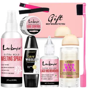 9-Piece Wig Styling Kit, Glue Water Spray, Edge Control Wax Stick, Lace Wig Net, Hair Brush, Gift Box Set, Lace Wig Cap, Wig Glue Remover, Wig Installation Kit