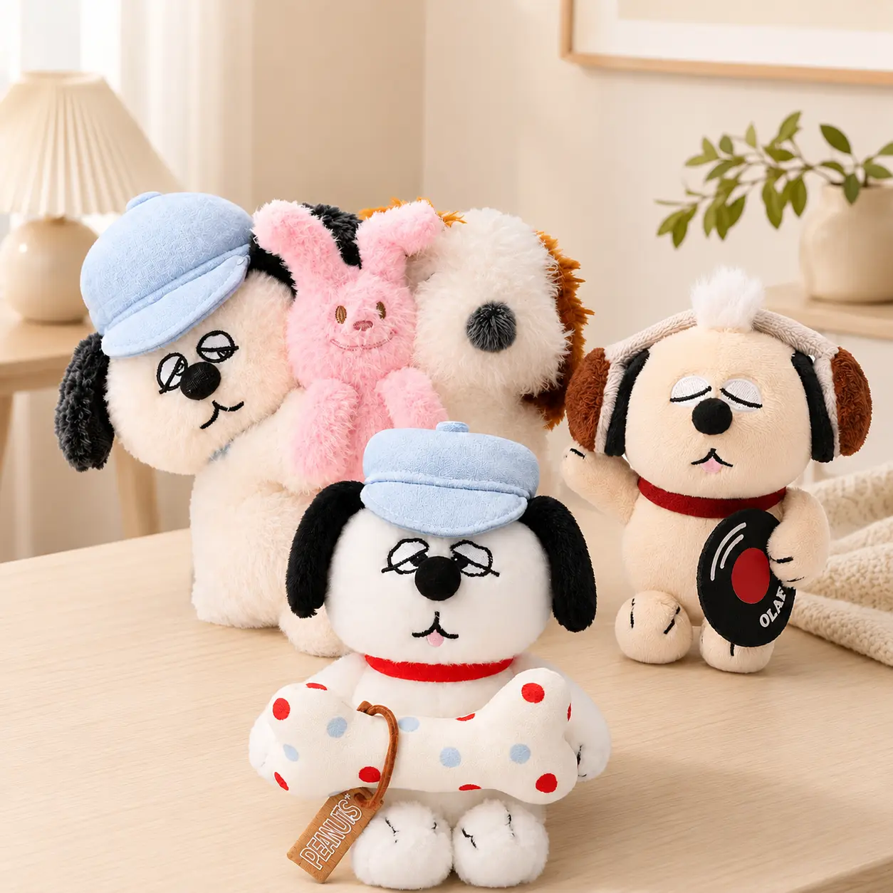 MINISO Kawaii Snoopy & Olaf Polyester Stuffed Toy Charms - Unisex Whimsy Hug-Style Pendants for Bags/Keys, Ages 12+ Gifts, Decorative Collectible Back to School Doll Accessories
