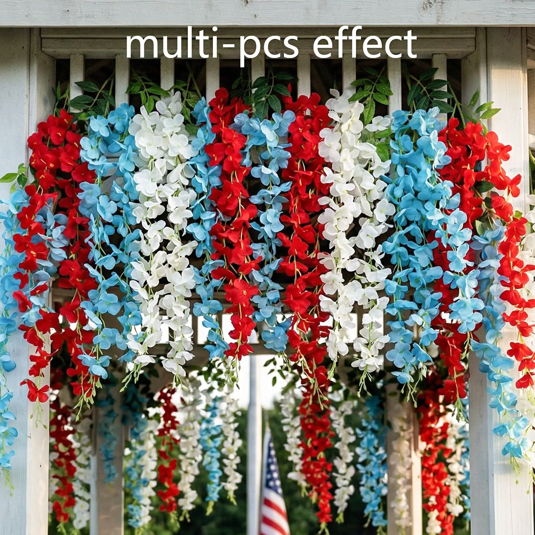 Artificial Patriotic Tricolor Cornflower Flowers, Artificial Hanging Flowers, Artificial Hanging Plant, Blue Memorial Decor, Ideal for Outdoor Indoor Use, July 4th Independence Day Decoration