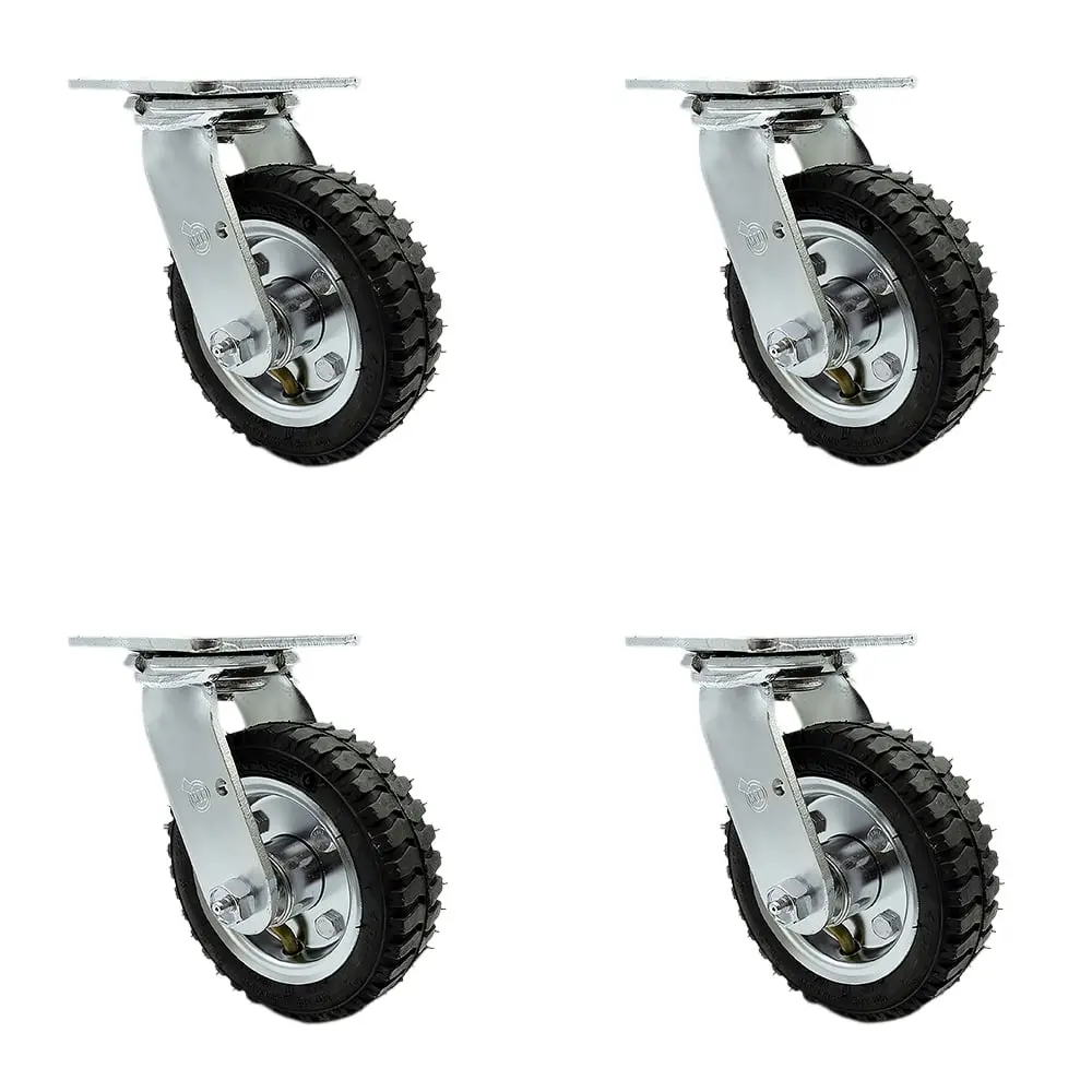 212 MAIN Service Caster SCC-100S150-PNB-BSL-4 6 in. Swivel Pneumatic Rubber Lockable Wheels Casters, Black, Bolt Lock, Set of 4