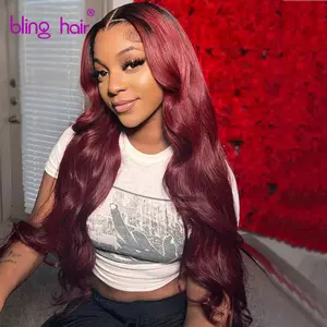 Bling Hair Glueless Wig Human Hair 5x5 Body Wave Lace Closure Wig T1B/99J Color Body Wave Wigs Human Hair 180 Density
