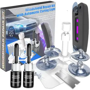Automotive Windshield Repair Kit, 2-Piece Set with Suction Cup and Cure Light, Nano Fluid Tool for Chips Cracks, Car Washing & Maintenance Accessory