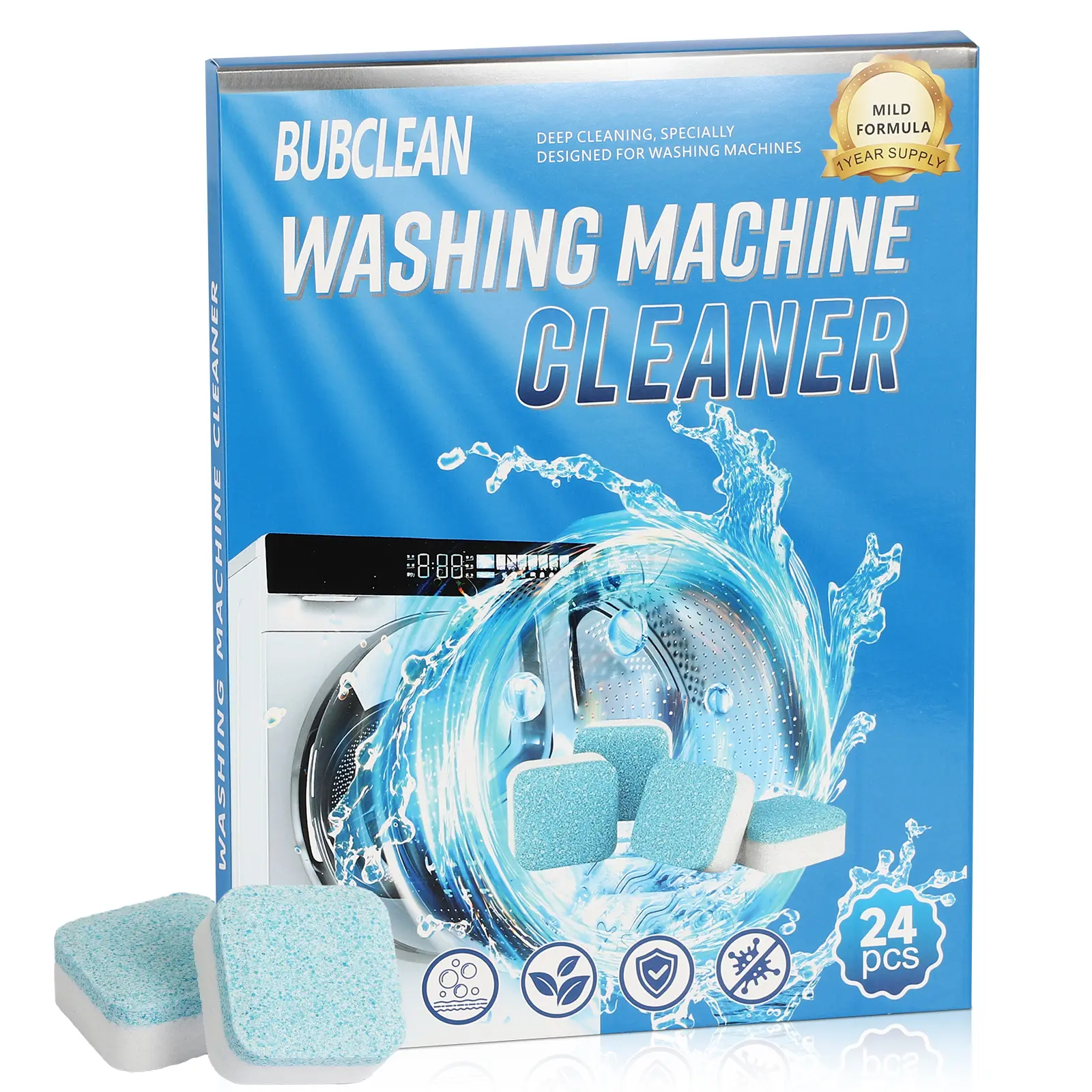 Washing Machine Cleaner Tablets 24 Pack, Deep Cleaning Descaler for Front Loader & Top Load Washer, Heavy Duty Remover for Odor, Grime & Limescale