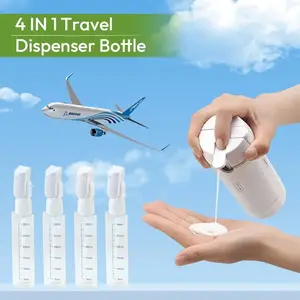 Summerwins 4-in-1 Plastic Rectangle Mini Cosmetic Storage Dispenser Bottle - Leak-Proof Refillable Silicone Squeeze Container with Lock, Compact Lightweight Toiletry Organizer for Travel Stuff, Business Trips