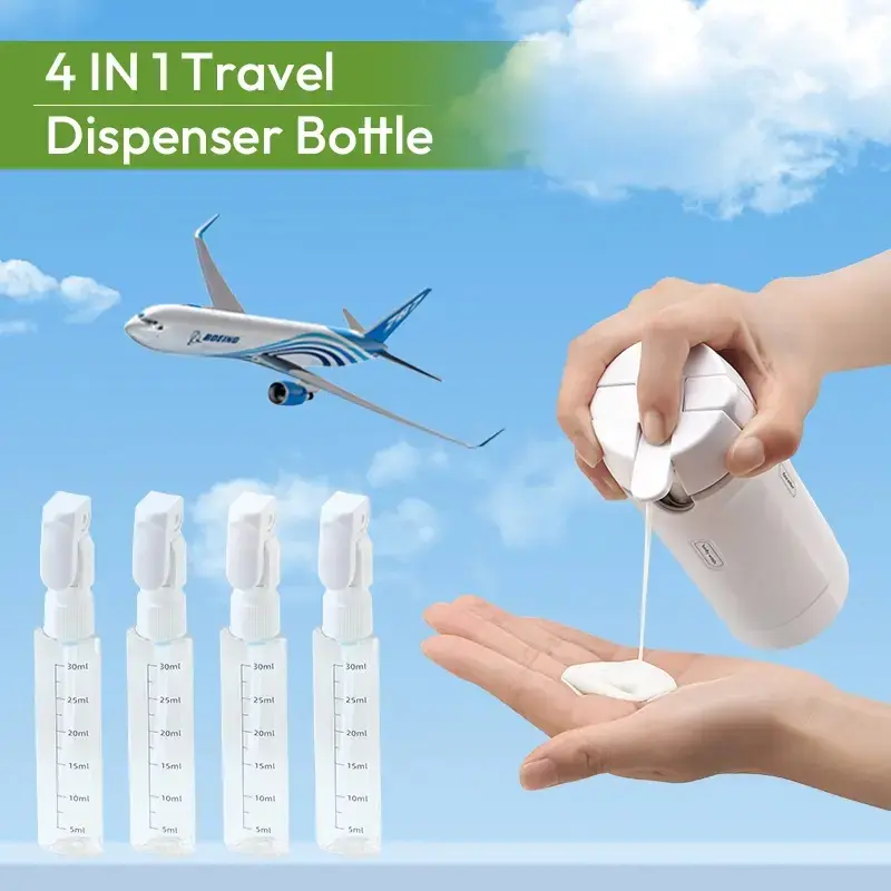 Summerwins 4-in-1 Plastic Rectangle Mini Cosmetic Storage Dispenser Bottle - Leak-Proof Refillable Silicone Squeeze Container with Lock, Compact Lightweight Toiletry Organizer for Travel Stuff, Business Trips