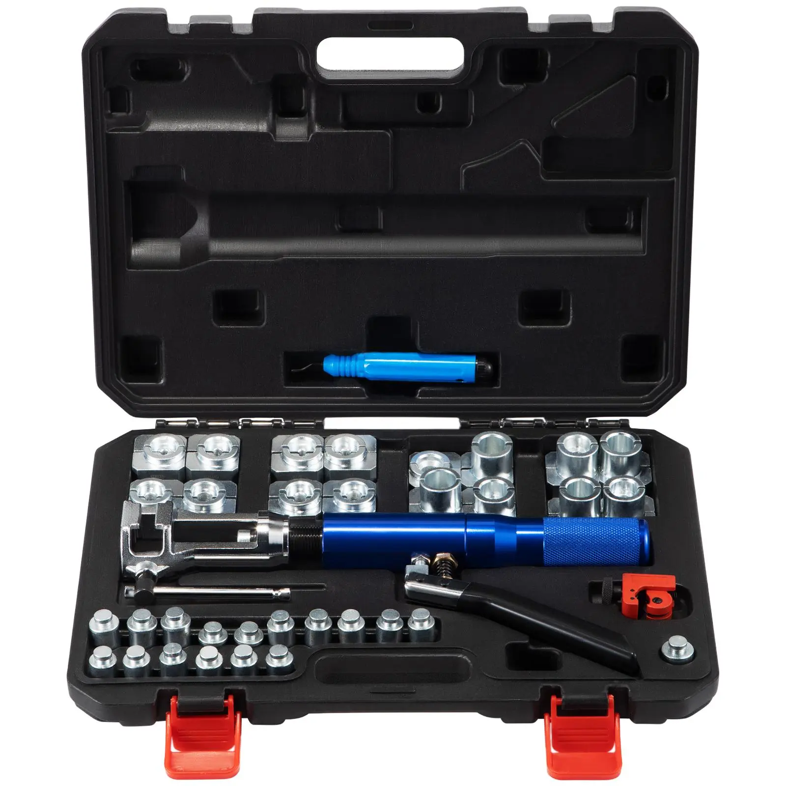 【summerfinds】VEVOR Hydraulic Flaring Tool Kit, 45° Double Flaring Tool, Brake Repair Brake Flaring Tools for 3/16"-1/2", Brake Flare Tool with Tube Cutter and Deburrer, 32 PCS Tube Flaring Tools for Copper Lines