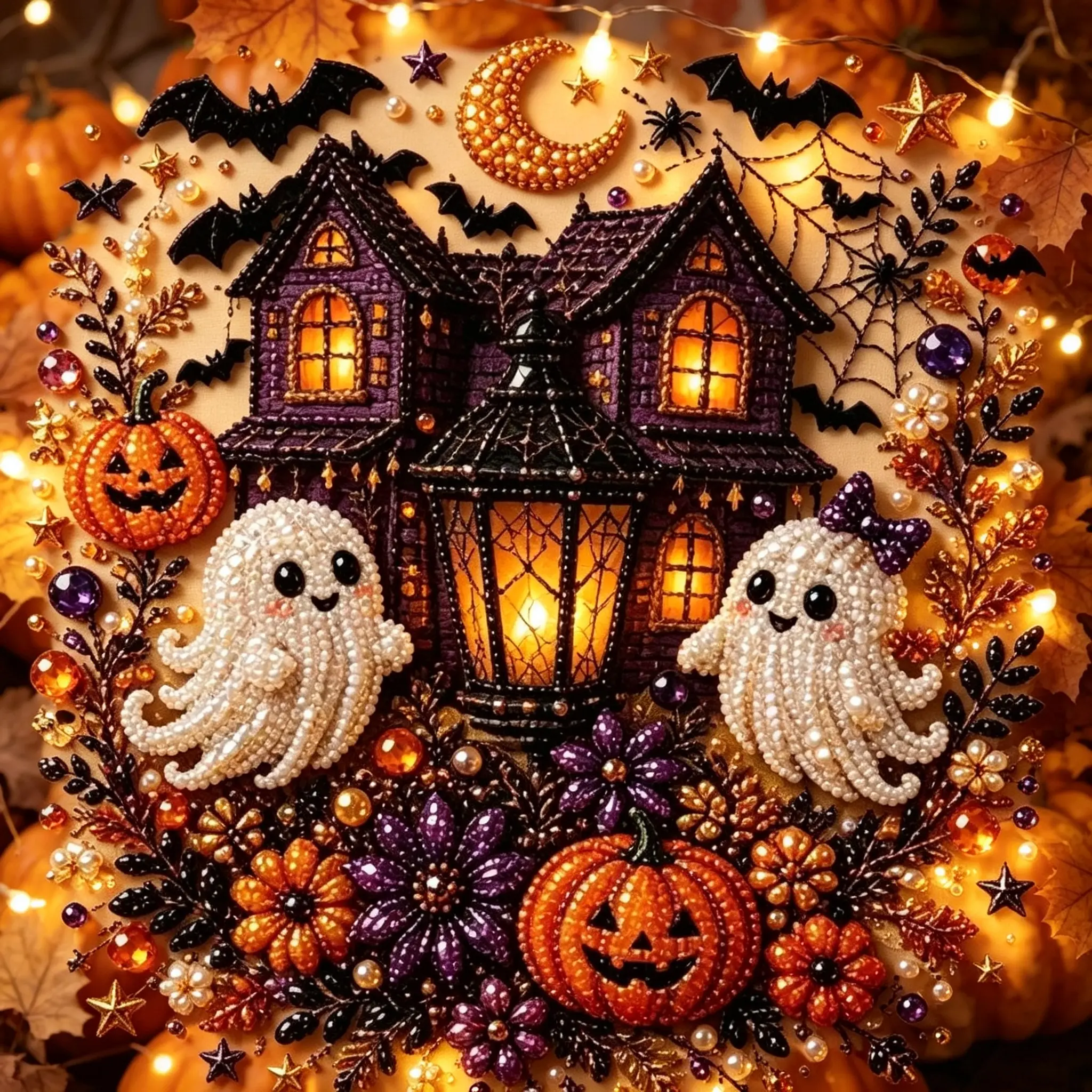 Halloween Ghost Pearl Art DIY Kit, 10x10 Inch, Spooky Cute 3D Diamond Painting Crafts, DIY Fall Home Decor Wall Art, Beginner DIY Seasonal Party Gift tiktokshopbacktoschool
