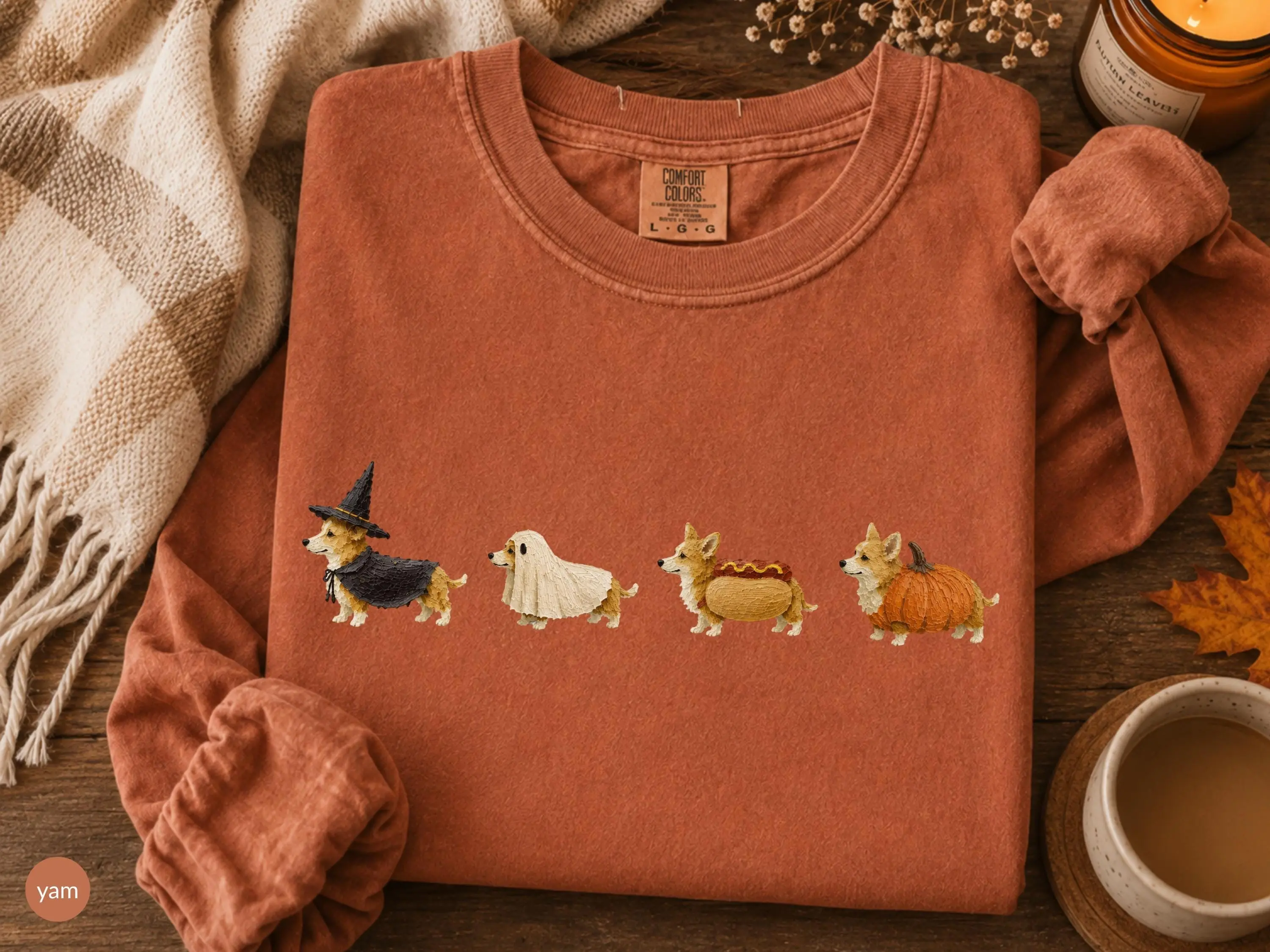 Comfort Colors Long Sleeve Fall Corgi Halloween Shirt, Funny Autumn Corgi Shirt, Corgi Gifts for Dog Mom, Oil Painting Halloween Dog Sweatshirt