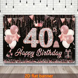 Rose Golden 40th Birthday Backdrop 2D Flat Banner for Women Fabulous Decorations Happy 40th Birthday Party Supplies
