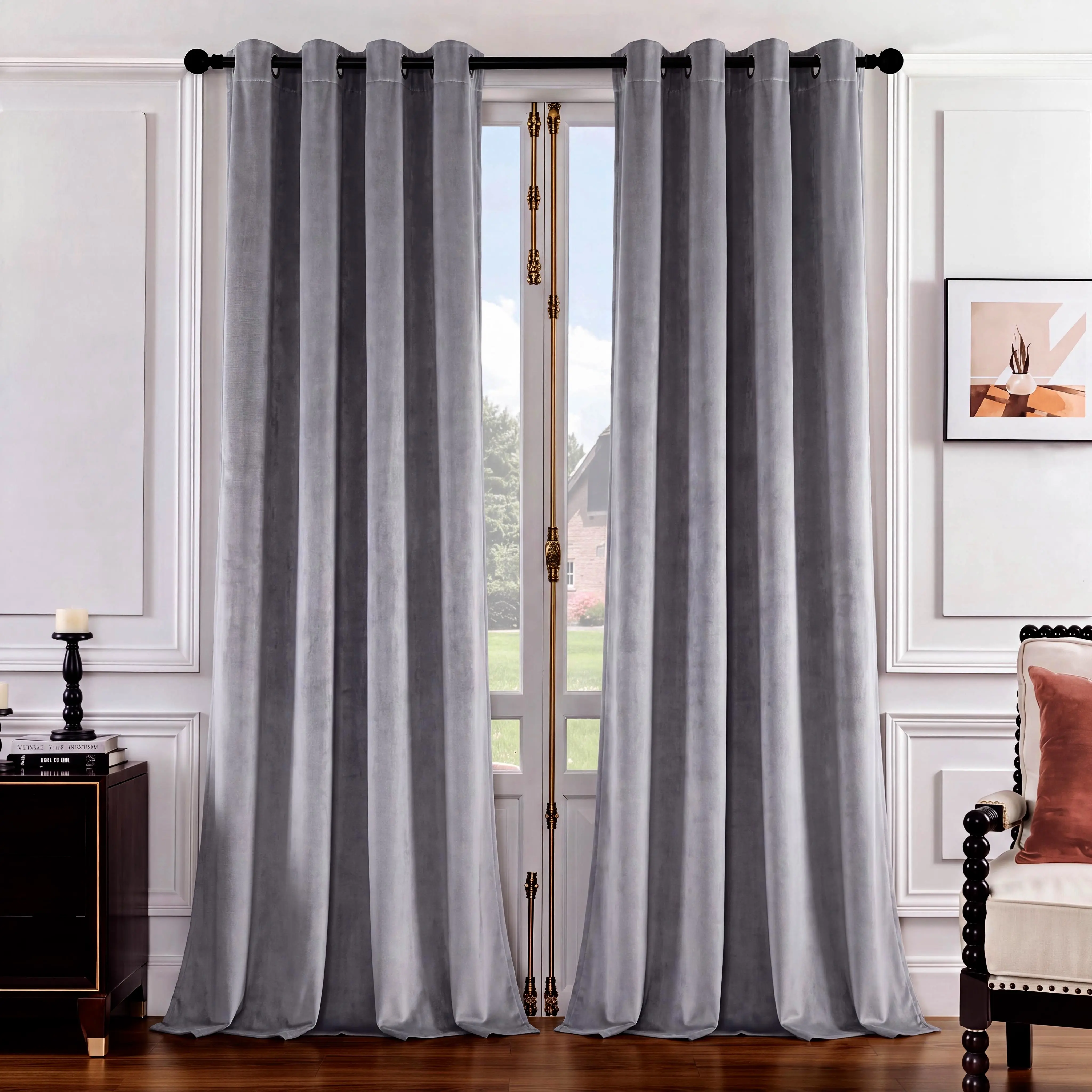 2 Pcs Grommet Top Blackout Window Curtains - 52x63/84 in Solid Color Dutch Velvet Flat Weave Drapes, Soft Luxurious Easy Install Home Textile for Bedroom Decor, Living Room FT2608, Easy Install Curtain