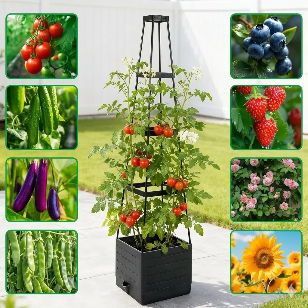 57 in Weatherproof Self-Watering Garden Planter with Trellis - Vertical Raised Bed, Flower Pots & Planters for Climbing Plants, Home Gardens, Apartments, Indoor-Outdoor Patio-Balcony Gardening, Greenhouses (Home Supplies Organizer)