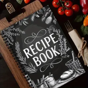 1pc A5 Recipe Book - Black Spiral Notebook with Chalkboard Design, Perfect for Home Recipe Journal, Chef Gift, Food Lovers, Chef Notebook, Chalkboard Cover, Blank Pages, Spiral Bound Notepad