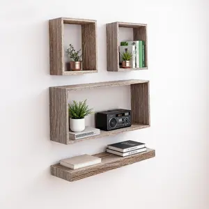 Set of 4 Floating Shelves 17.72" Wall Mounted Wood Shelves for Bathroom, Bedroom, Living Room, Kitchen, Hanging Shelf for Books/Storage/Decor with Invisible Brackets